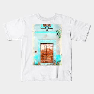 Old Timber Door With Blue Painted Entrance Kids T-Shirt